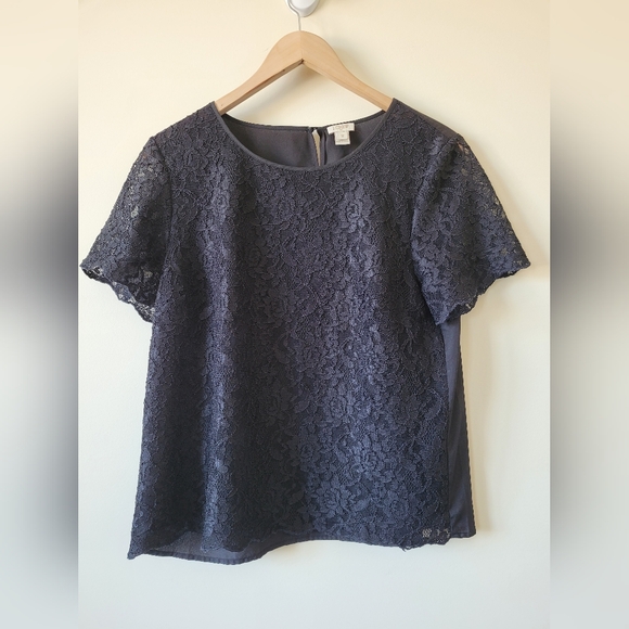 J. Crew Tops - J. Crew Black lace short sleeve blouse sz 12